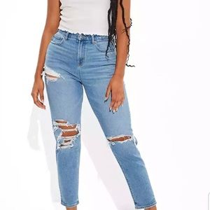 AEO Curvy mom jean blue breeze stretch size 6 28 waist R distressed high rise